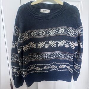 Wheat Boys Organic Cotton Navy Holiday Sweater Size 5 Navy Patterned Sweater